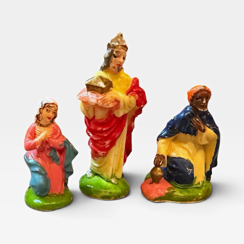 Mini Nativity Ceramic Figurines Set of 3 Mary & 2 Wise Men 2” Hand Painted 4033